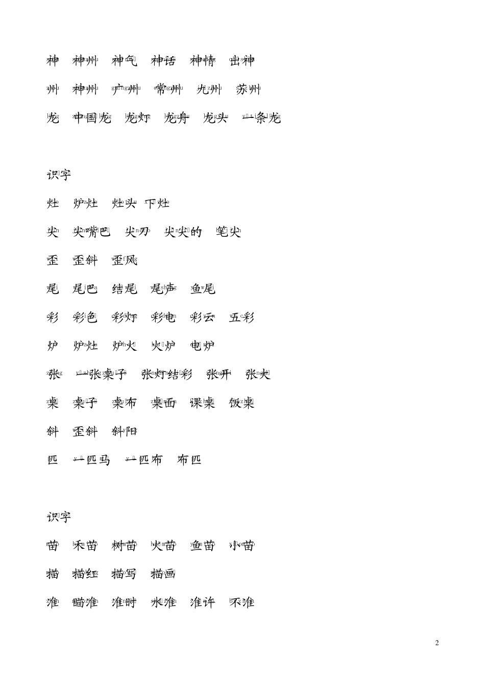 二年级上册语文生字组词带拼音_第2页