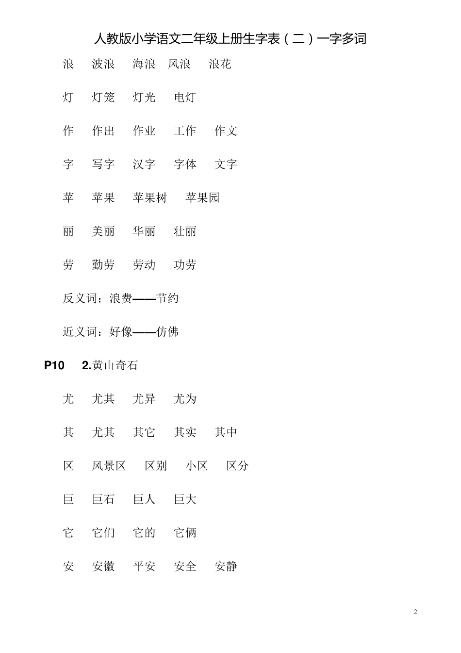 二年级上册语文生字组词(一字多词整理版)_第2页