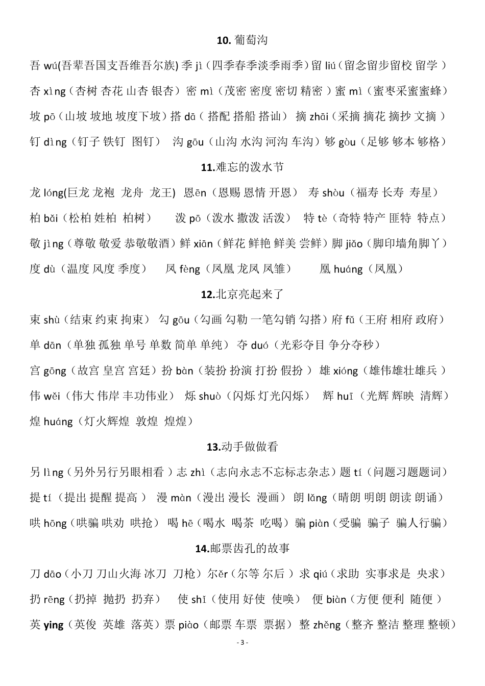 二年级下册语文生字拼音带组词_第3页
