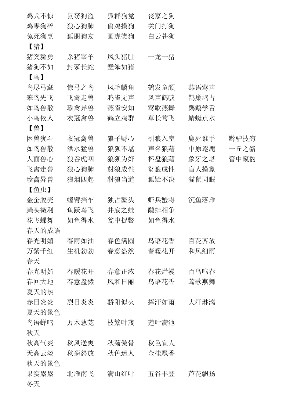 二年级四字词语分类汇总_第2页