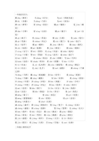 二年级多音字、形近字、近意词、反意词