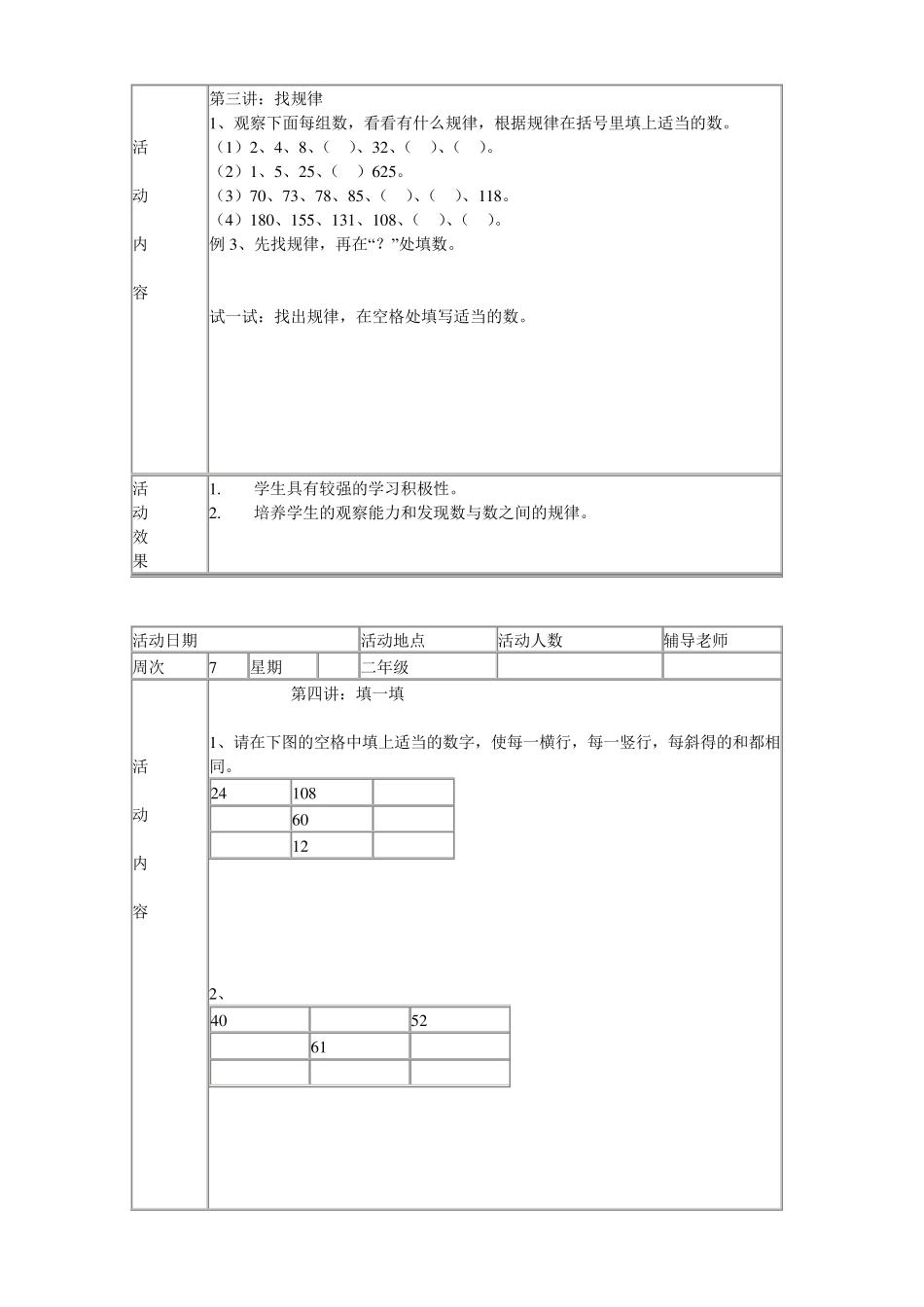 二年级数学兴趣小组活动记录_第2页