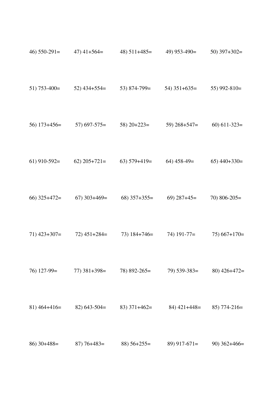 二年级有退位进位的大数加减法口算题(1000道)_第2页