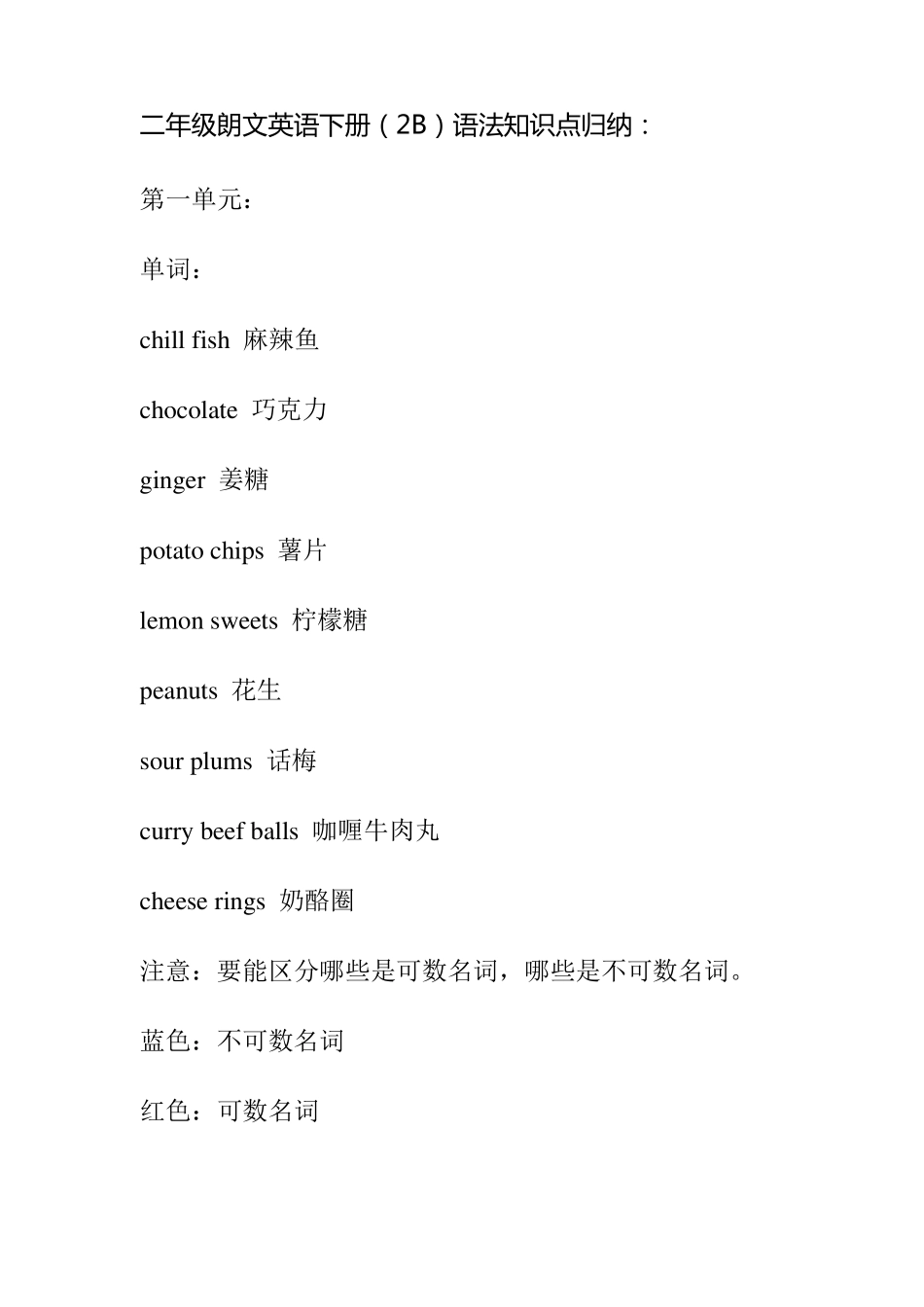 二年级朗文英语下册(2B)语法知识点归纳_第1页