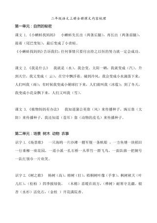 二年级语文上册全册课文内容梳理