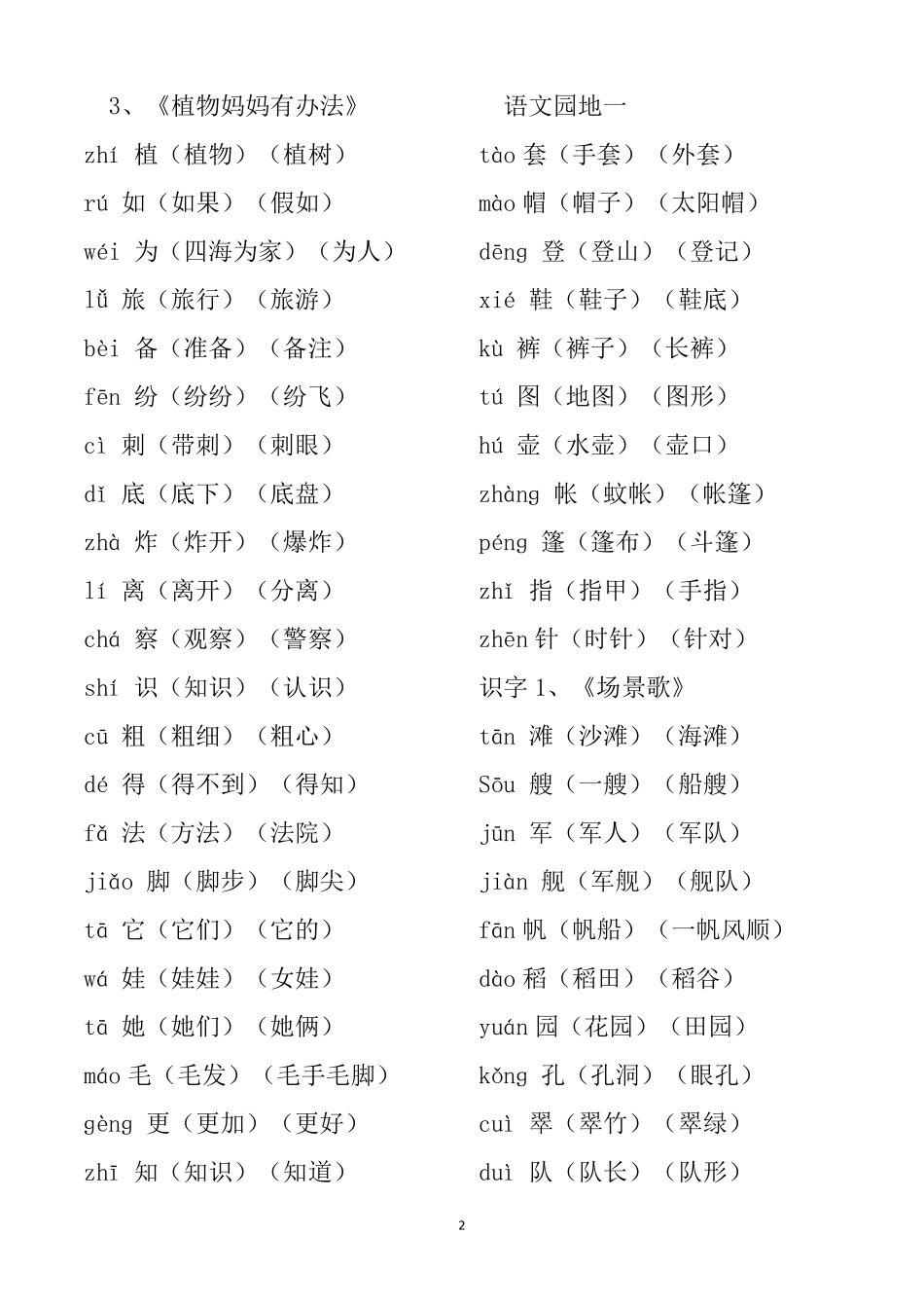 二年级语文上册生字表_第2页
