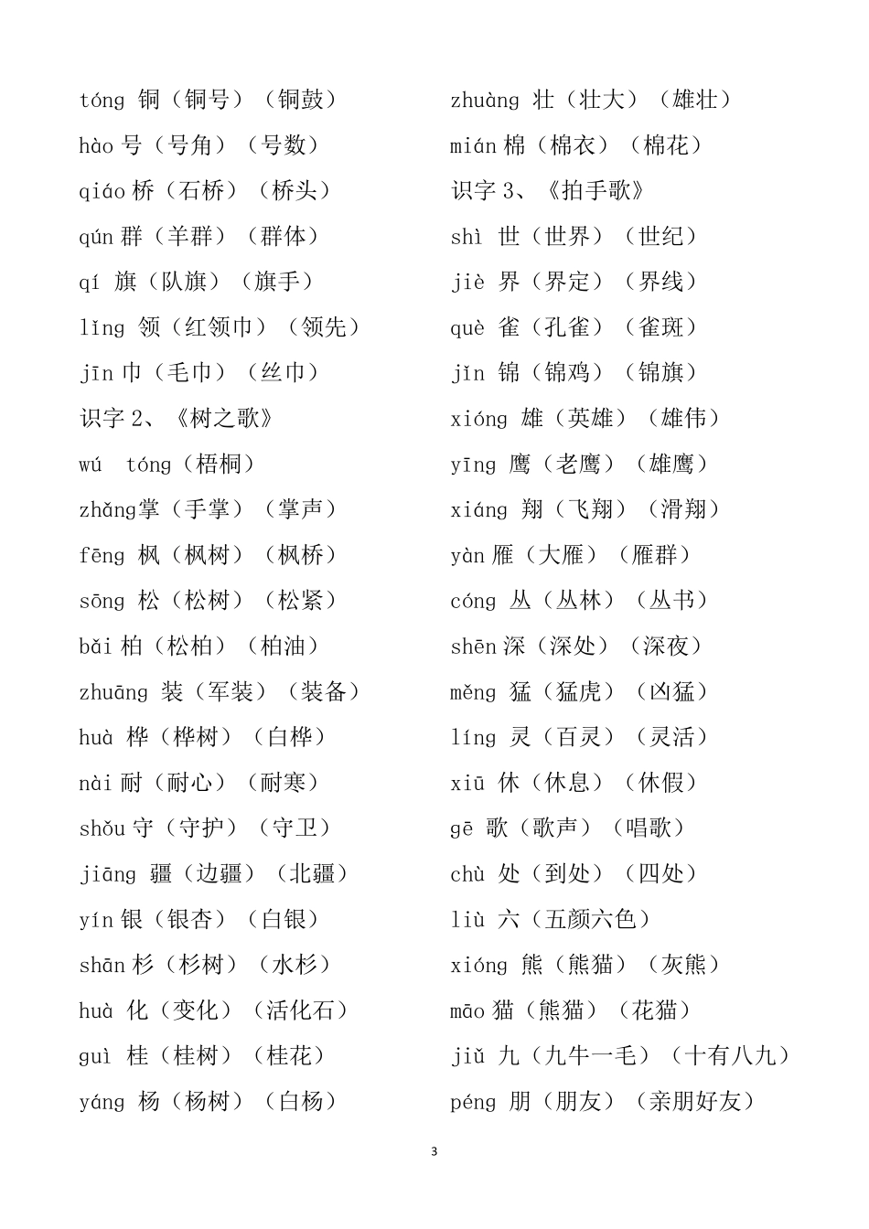 二年级语文上册生字表_第3页