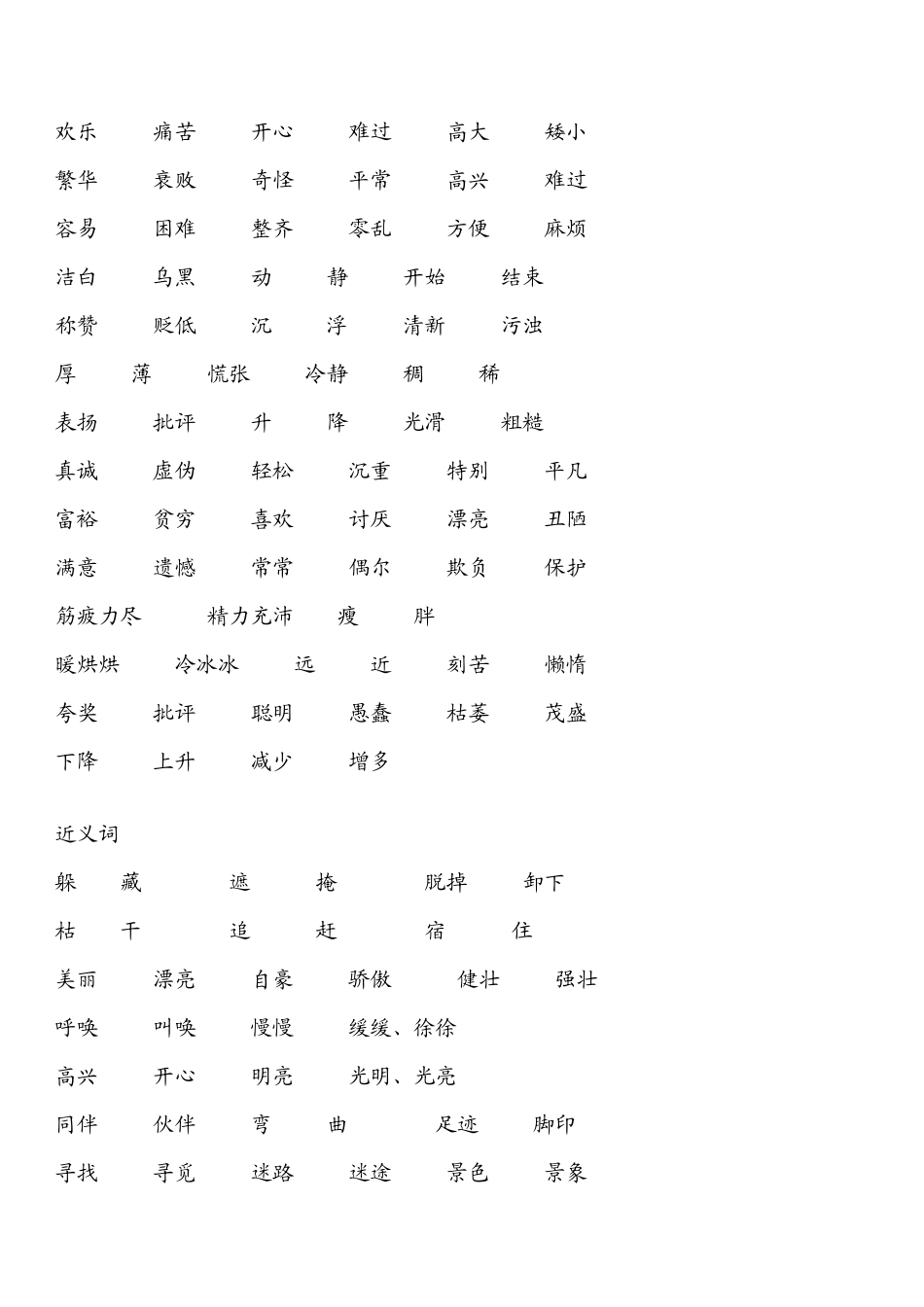 二年级语文近义和反义词、成语_第3页