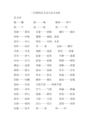 二年级语文近义词和反义词考试必备