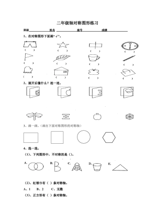 二年级轴对称图形练习