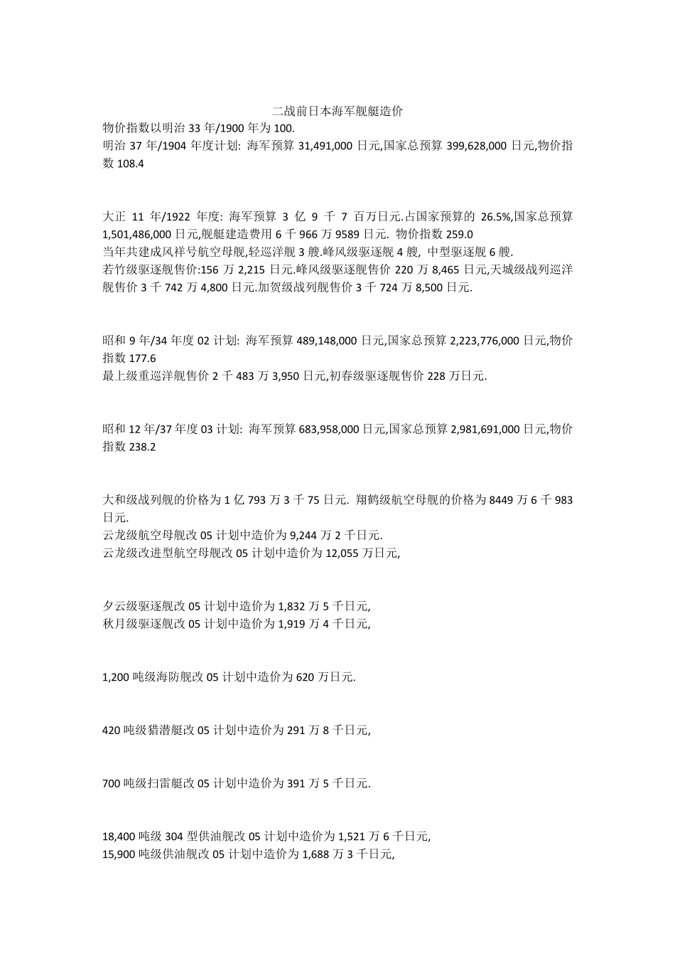 二战前日本海军舰艇造价_第1页