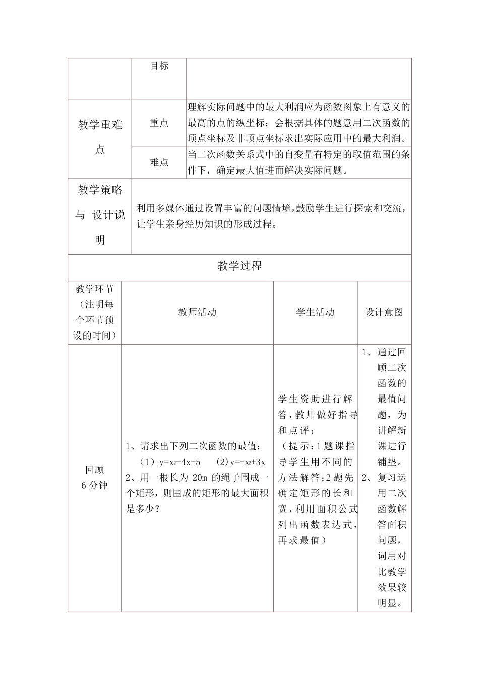 二次函数与最大利润问题教案_第2页