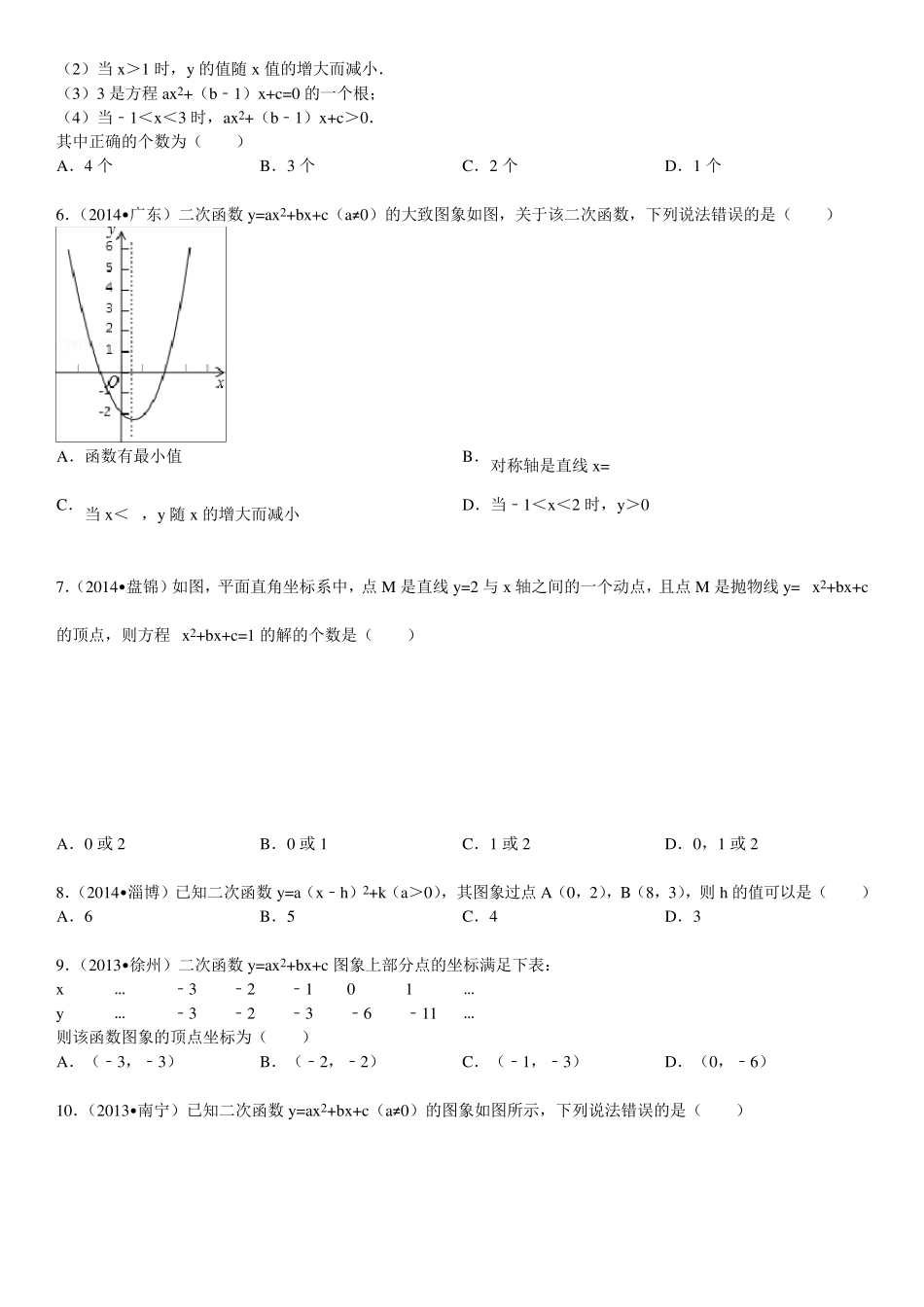二次函数图像和性质习题_第2页