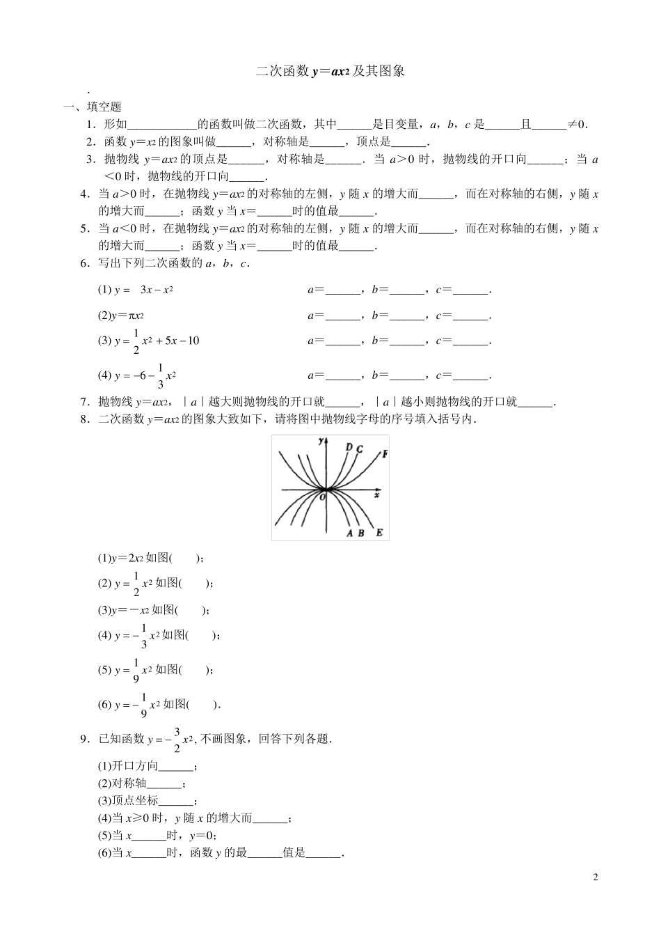 二次函数图像性质知识点总结以及习题集锦_第2页