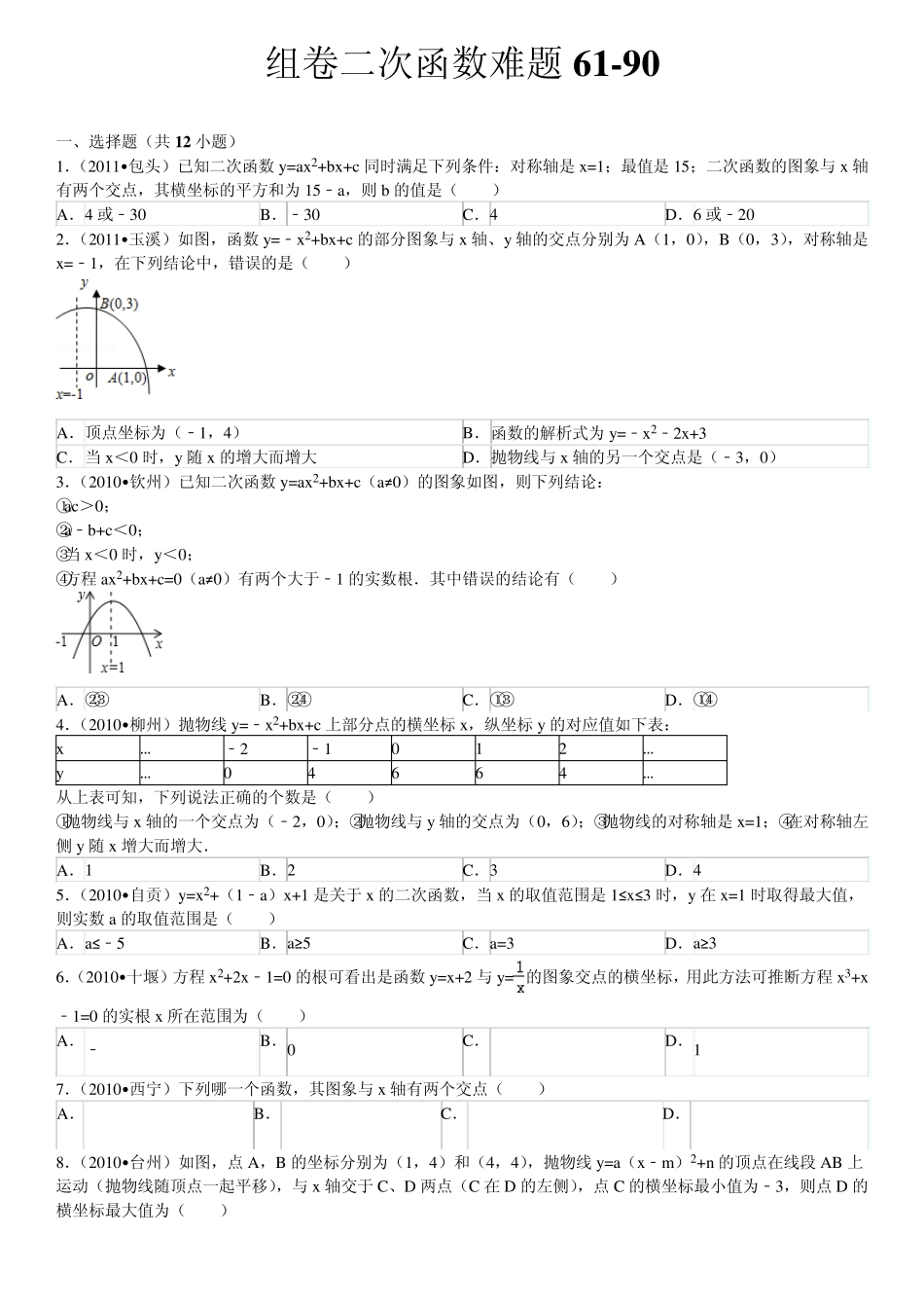 二次函数测试卷高难度含详细答案_第1页