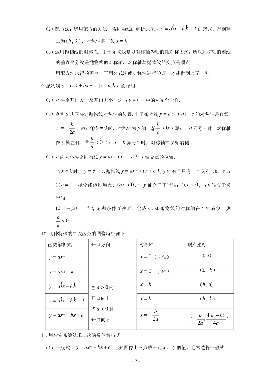 二次函数知识点总结及相关典型题目_第2页