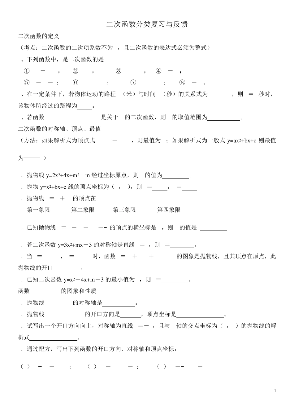 二次函数题型分类复习总结_第1页