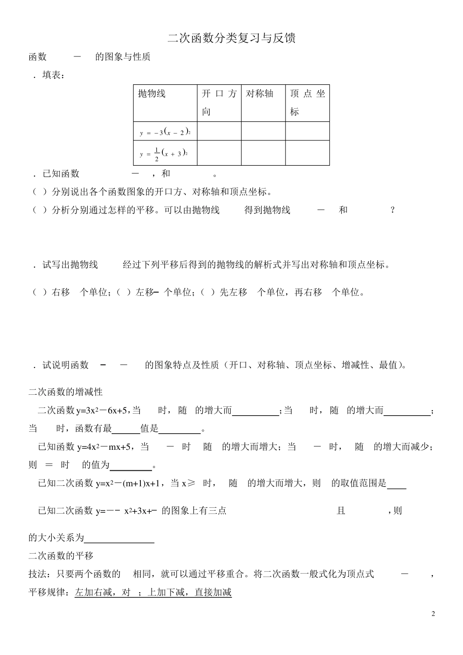 二次函数题型分类复习总结_第2页