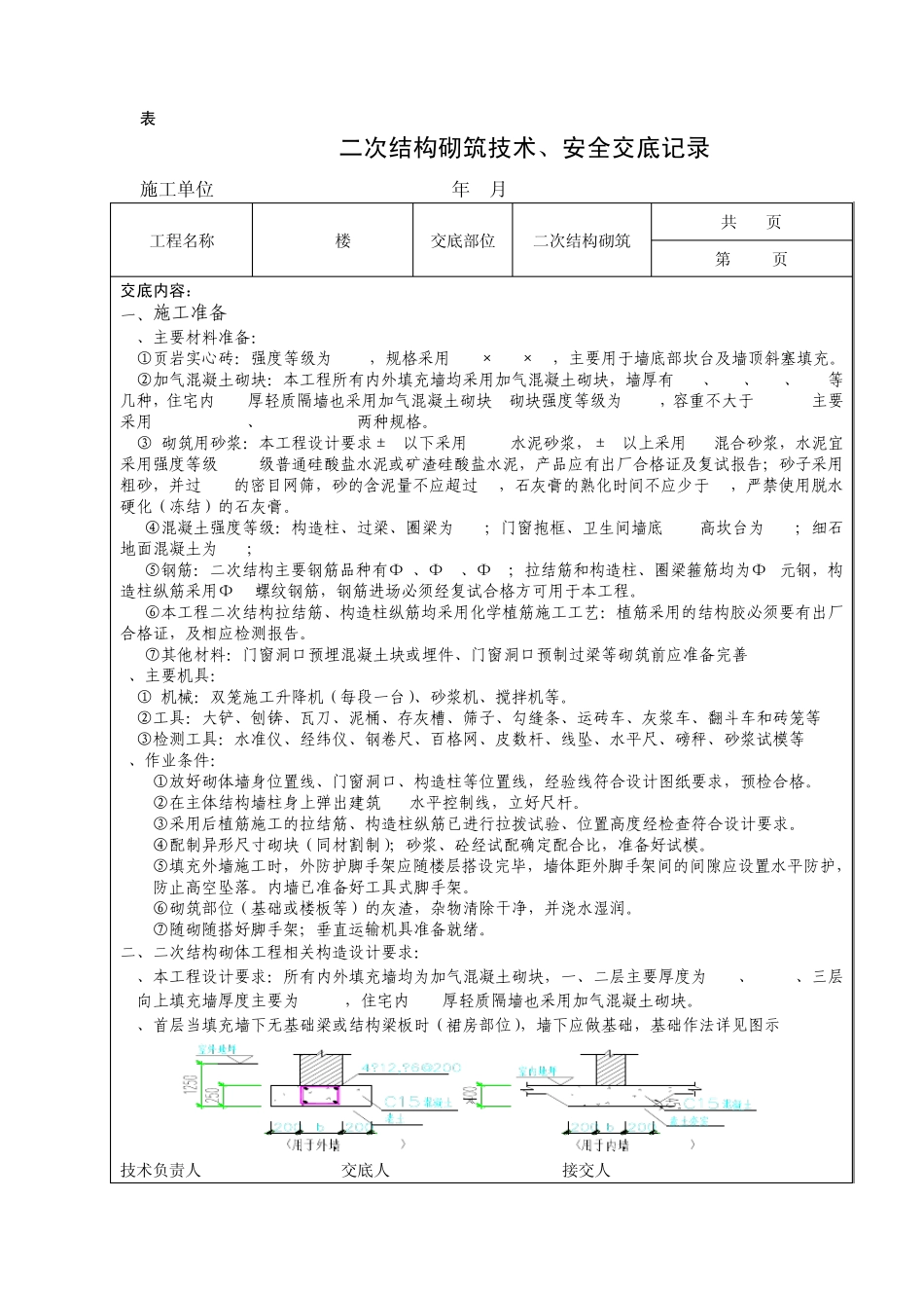二次结构砌筑技术、安全交底记录_第1页