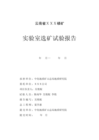 云南实验室选矿实验报告