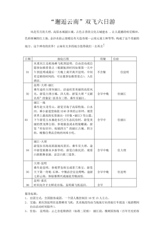 云南旅游路线设计