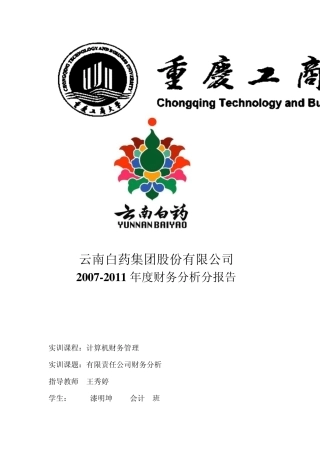 云南白药0711年财务分析