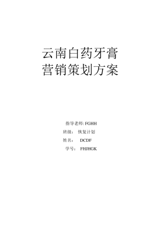 云南白药牙膏营销方案分析