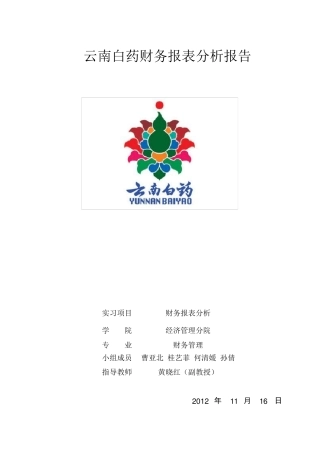 云南白药财务报表分析