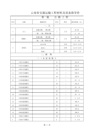 云南省交通运输工程材料及设备指导价2014年3期