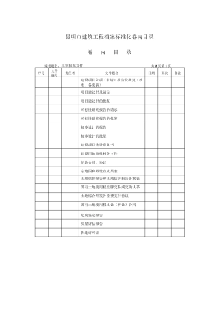 云南省建筑工程竣工归档标准目录