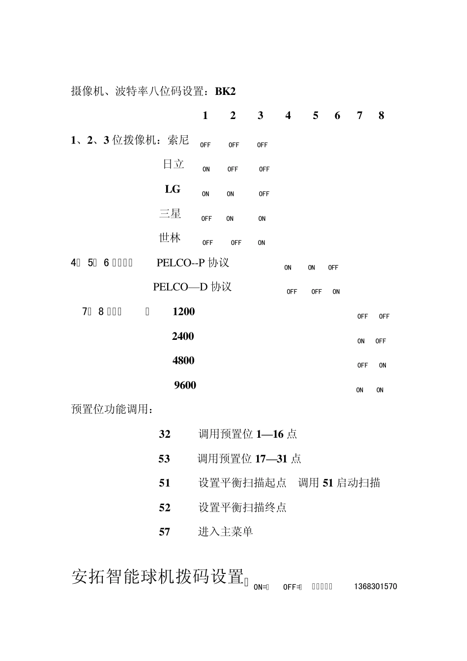 云台、球机拨码说明书01_第3页