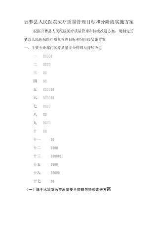 云梦县人民医院医疗质量管理目标和分阶段实施方案