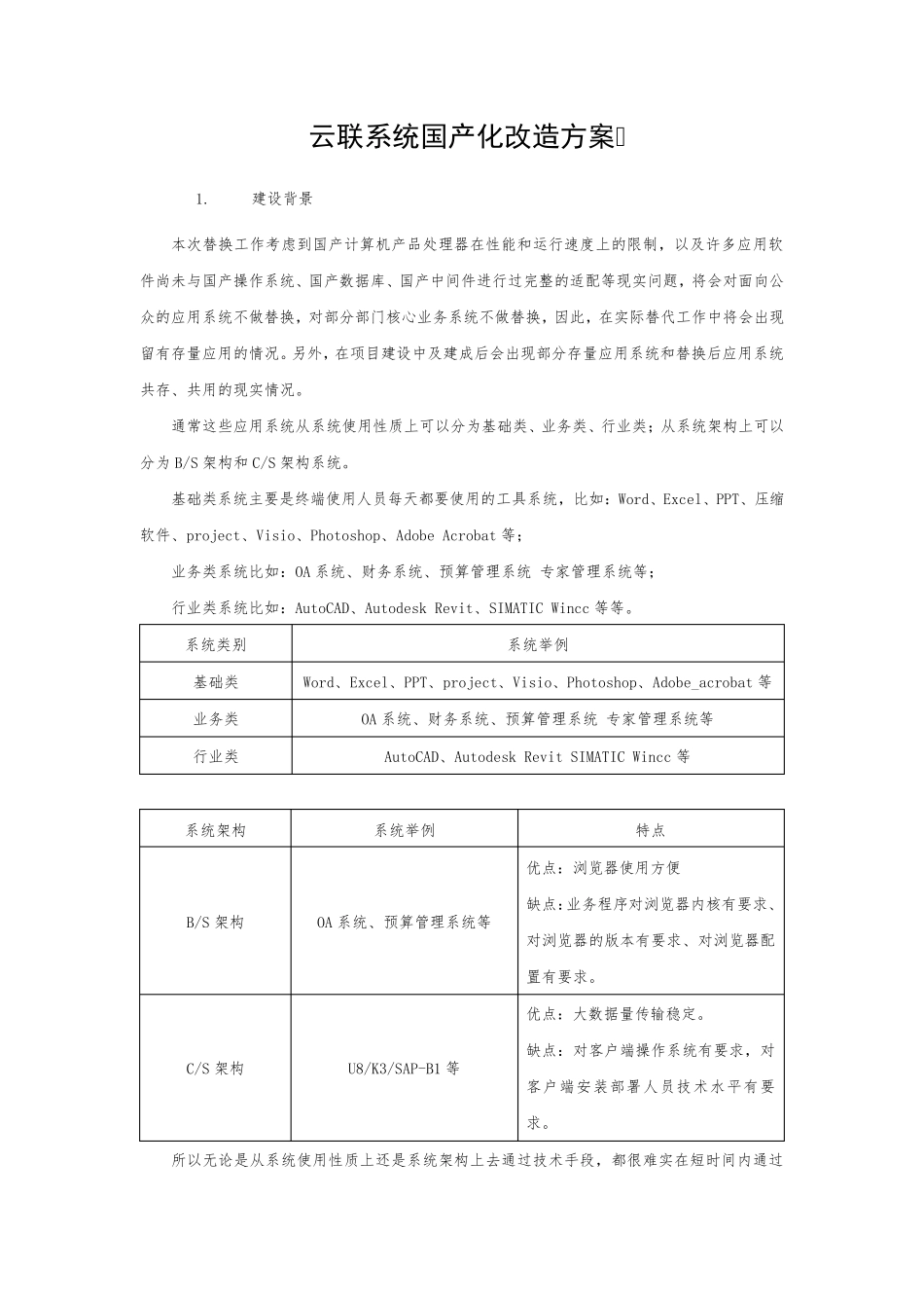 云联系统软件国产化改造方案_第1页
