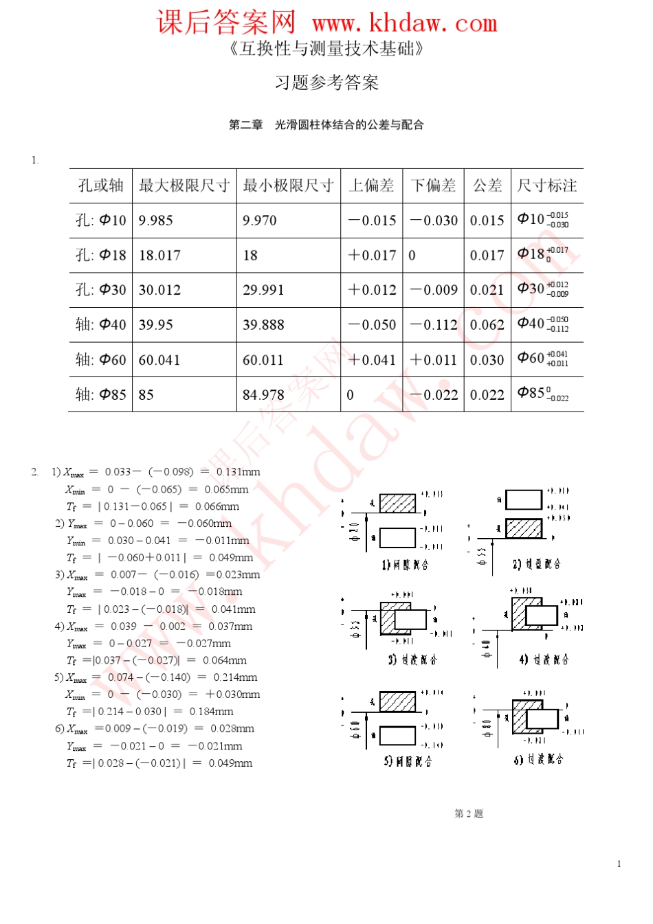 互换性与技术测量习题参考答案(王伯平)khdaw_第1页
