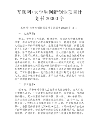 互联网+大学生创新创业项目计划书20000字