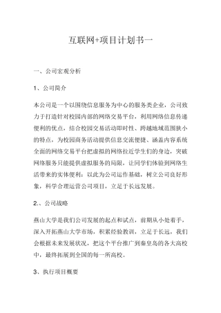 互联网+项目计划书
