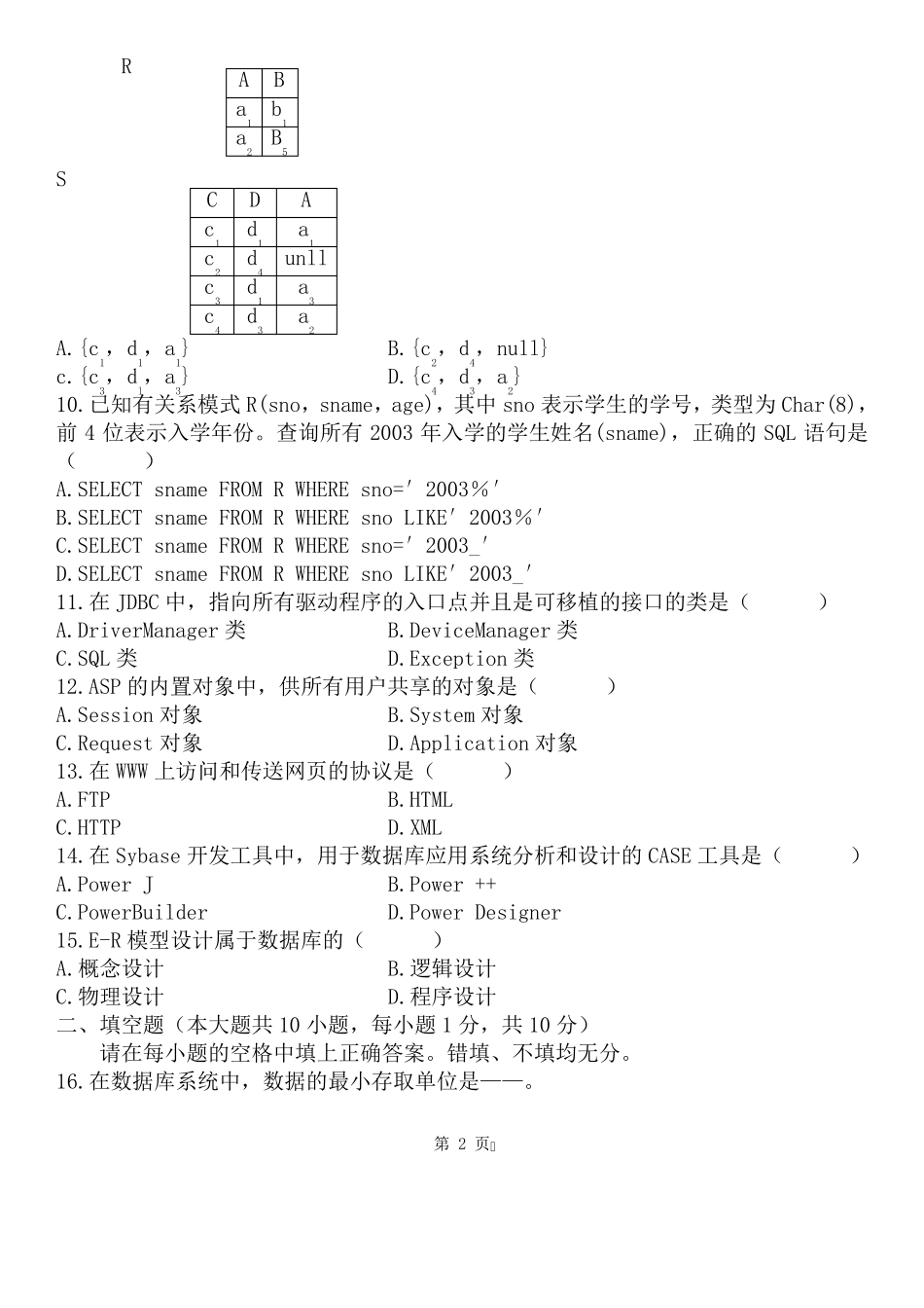 互联网数据库历年试题(含部分答案)_第2页