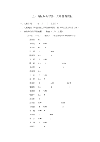 五山地区乒乓球男