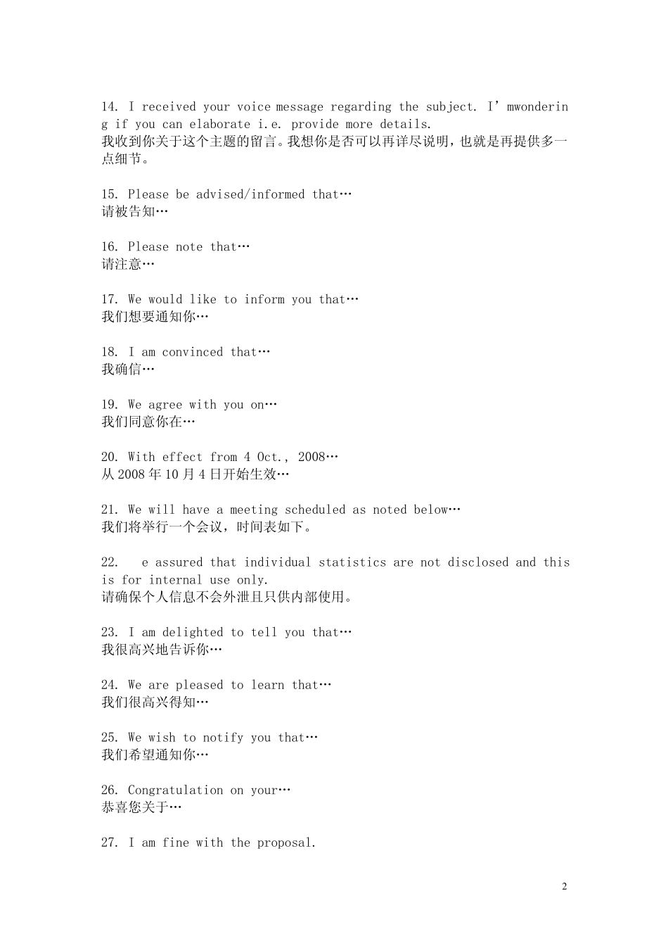 五年外企经验总结：实用英文email句型汇总_第2页