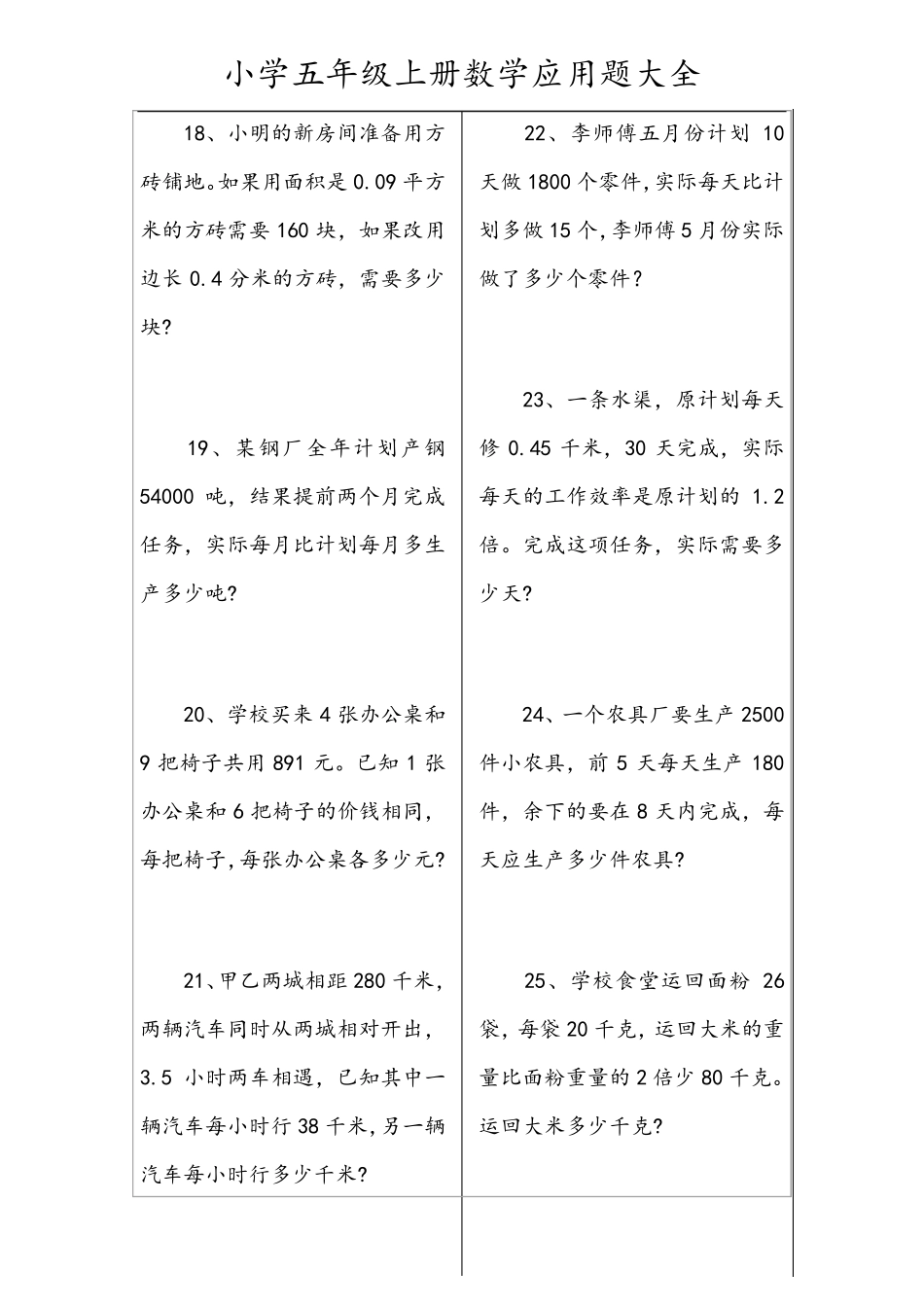 五年级(上册)数学应用题大全及答案_第3页