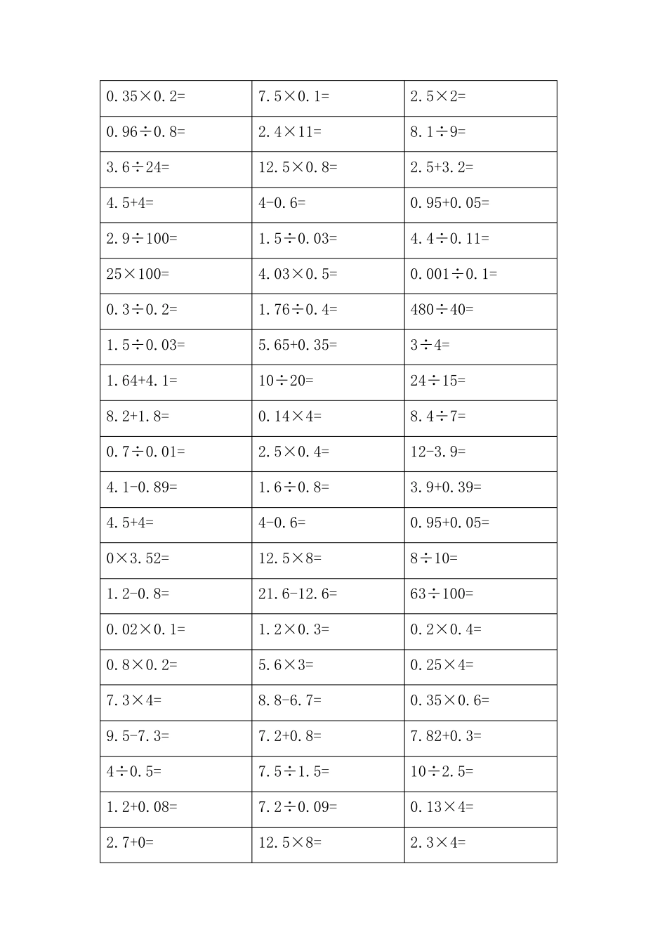 五年级上册口算题大全_第3页