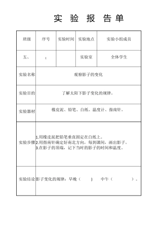 五年级上册实验报告单