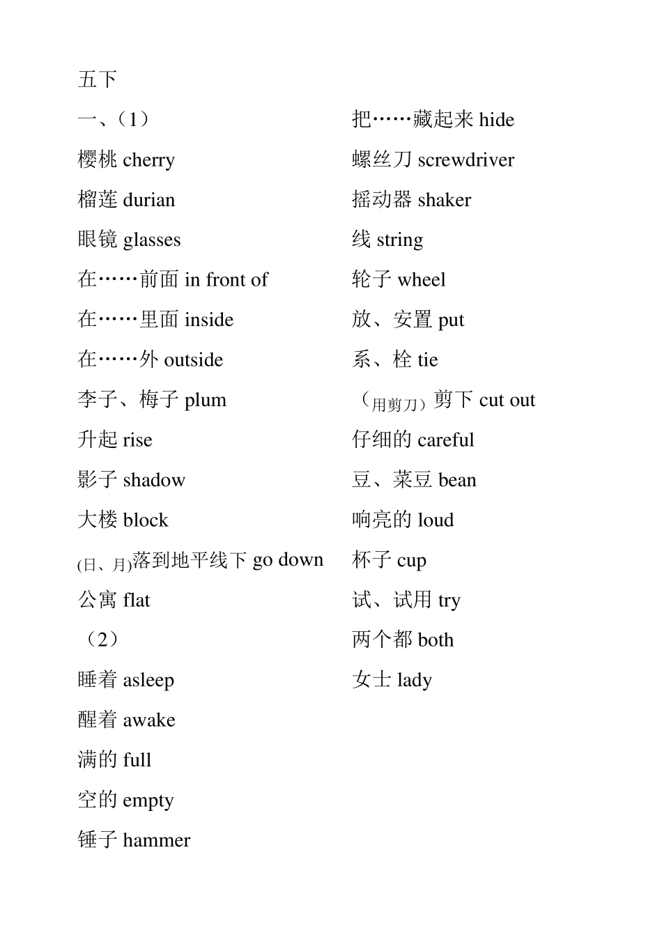 五年级下册单词、课文中译英(上海版牛津英语)_第1页