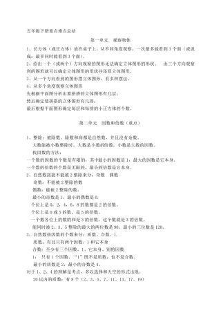 五年级下册数学重点难点知识点总结