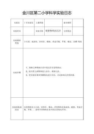 五年级下册科学实验日志