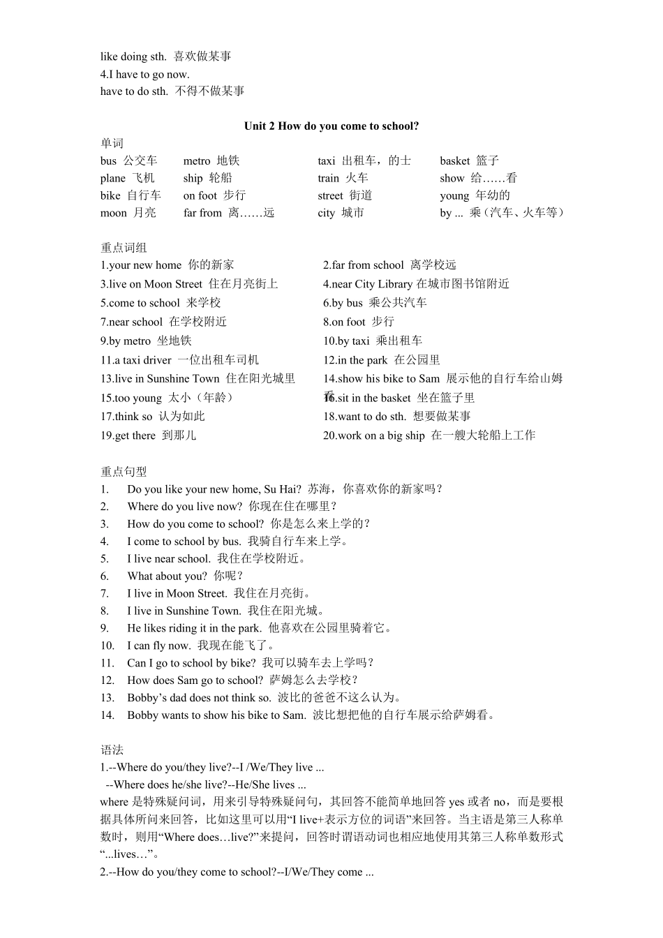 五年级下册英语全册知识点归纳译林版_第2页