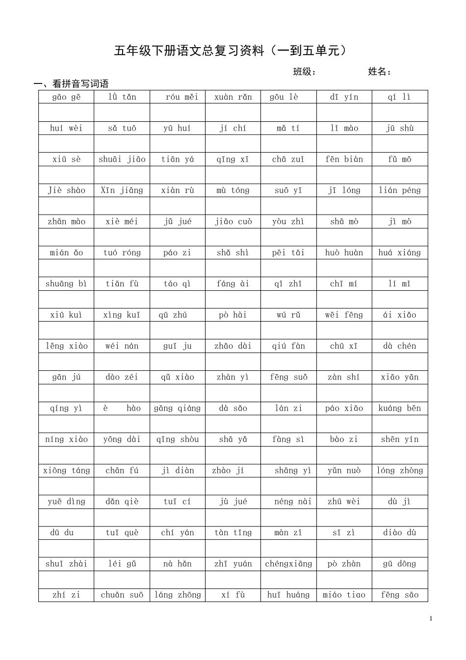 五年级下册语文总复习资料_第1页