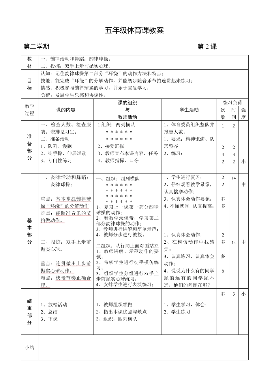 五年级体育教案_第2页