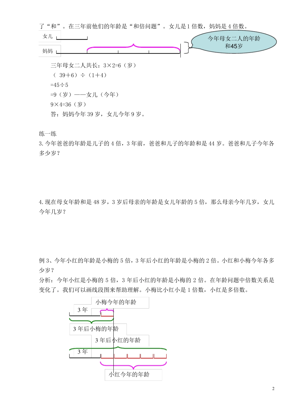 五年级奥数年龄问题讲座及练习_第2页