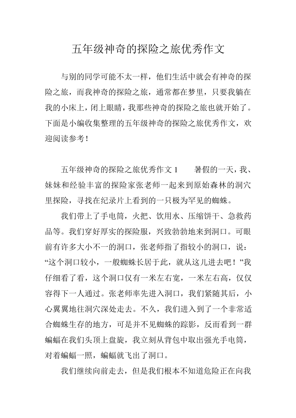 五年级神奇的探险之旅优秀作文_第1页